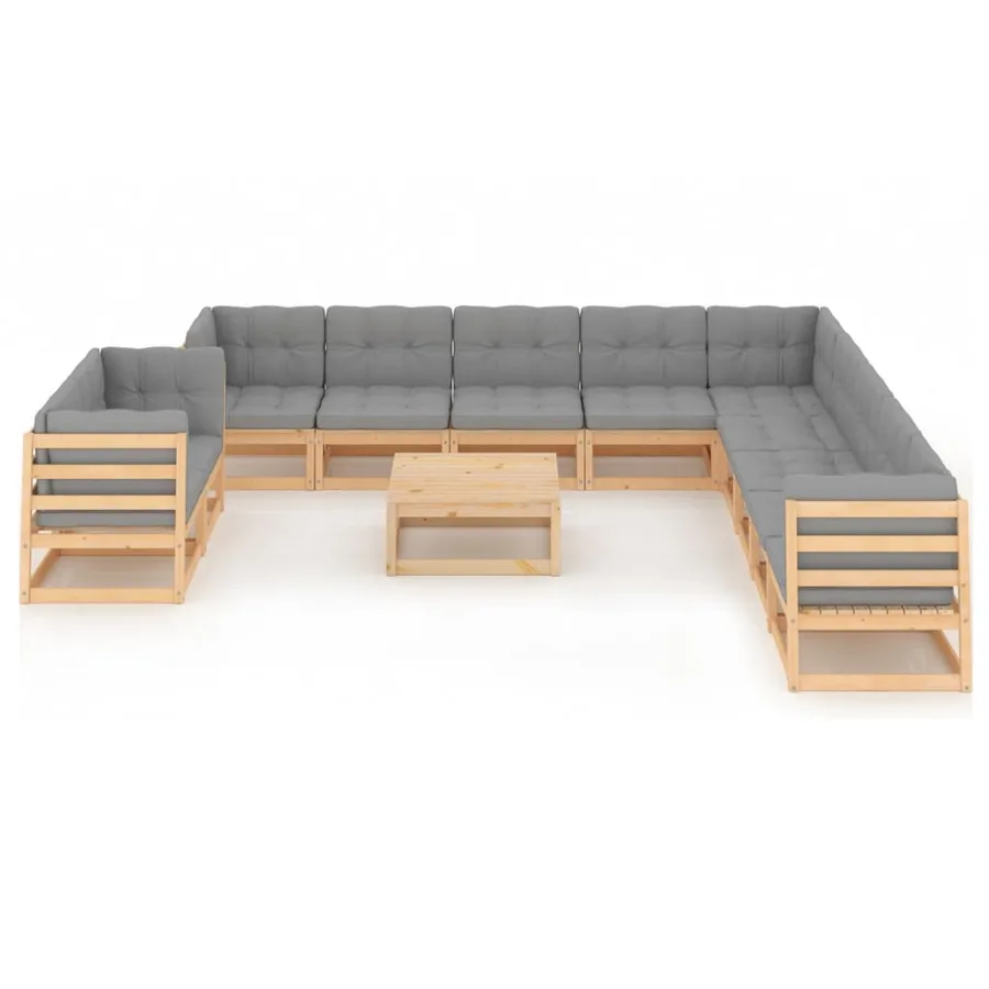 Salon de jardin 12 pcs avec coussins Bois de pin massif - 3
