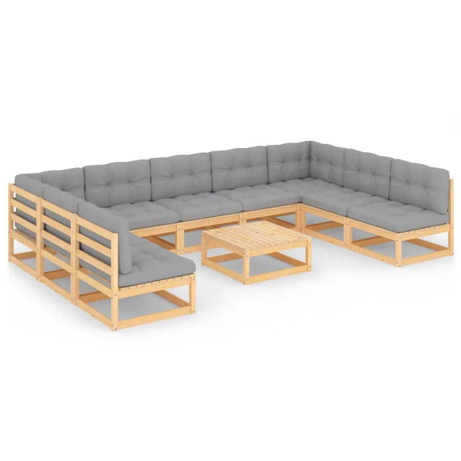Salon de jardin 10 pcs avec coussins Bois de pin massif - 2
