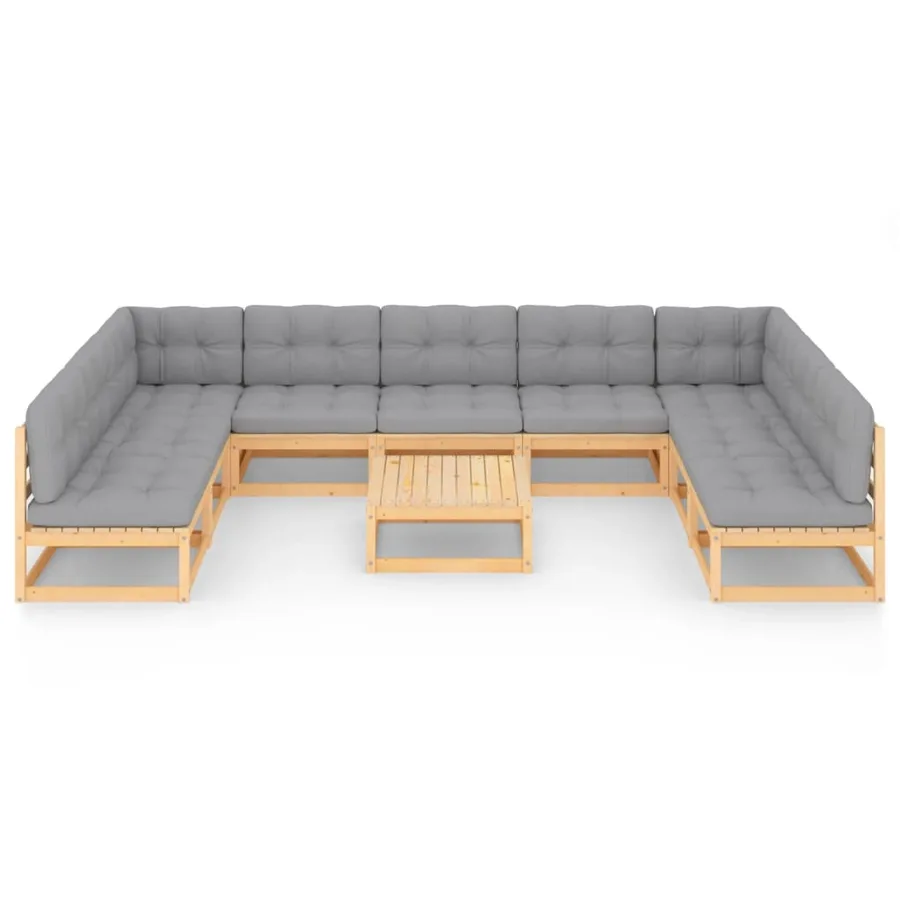 Salon de jardin 10 pcs avec coussins Bois de pin massif - 3