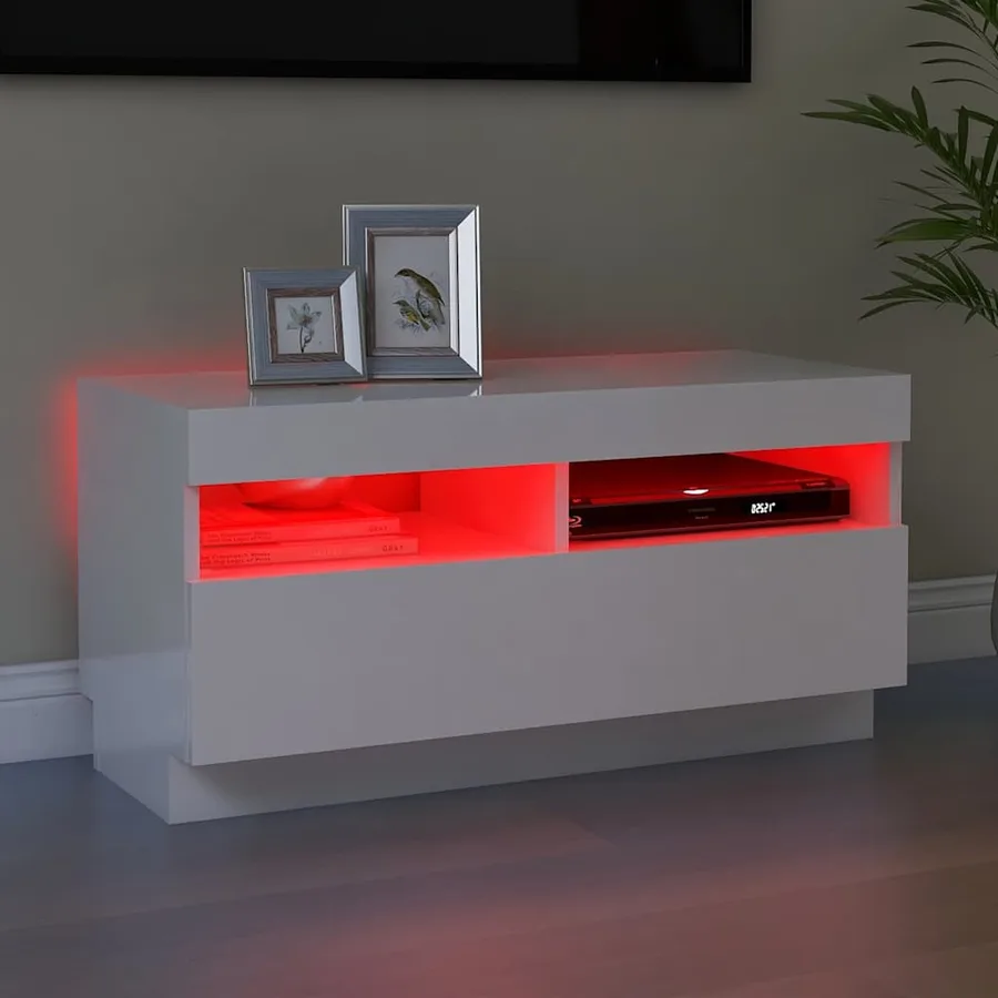 Meuble TV avec lumières LED blanc brillant 80x35x40 cm - 3