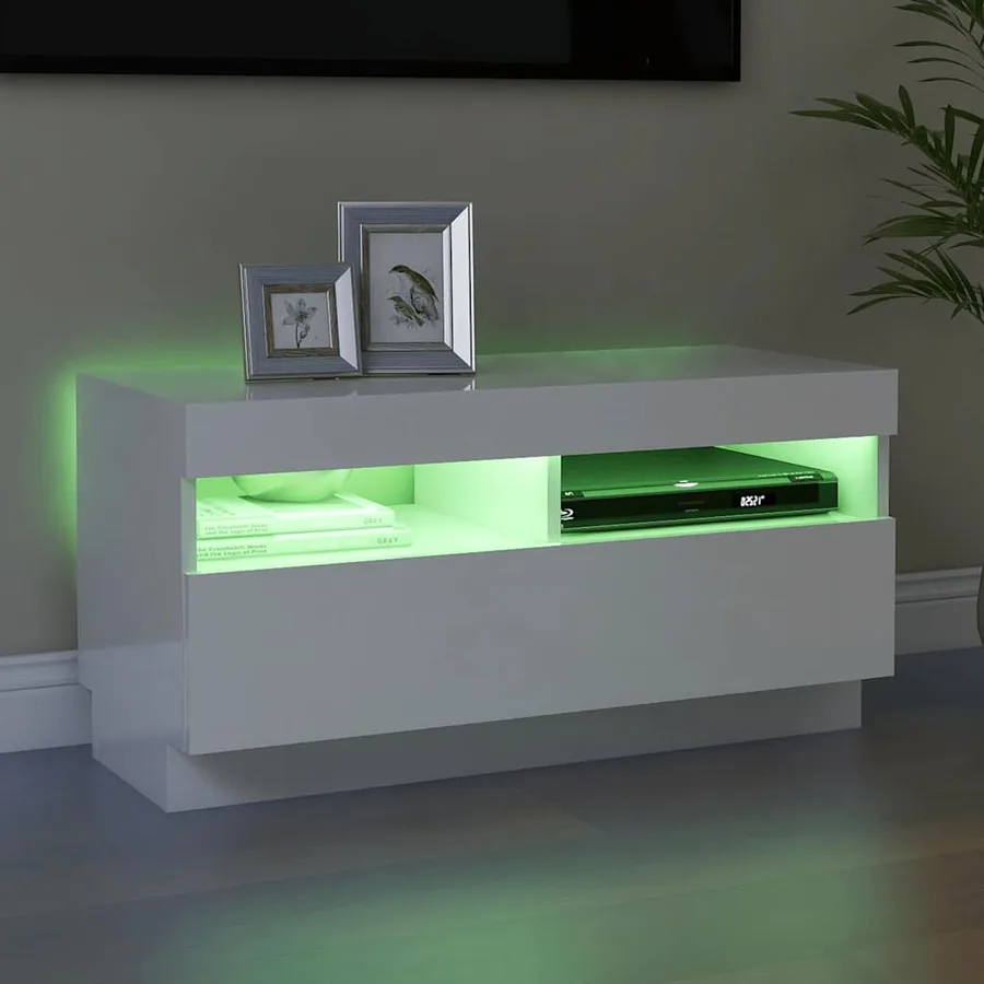 Meuble TV avec lumières LED blanc brillant 80x35x40 cm - 4