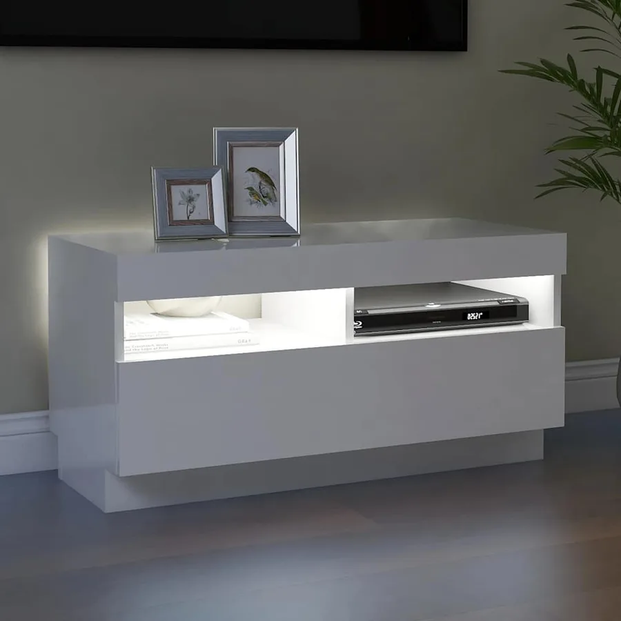 Meuble TV avec lumières LED blanc brillant 80x35x40 cm - 5
