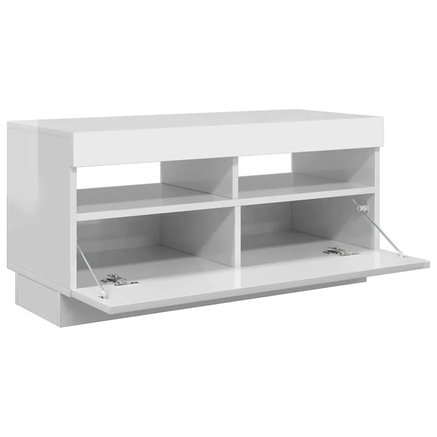 Meuble TV avec lumières LED blanc brillant 80x35x40 cm - 7