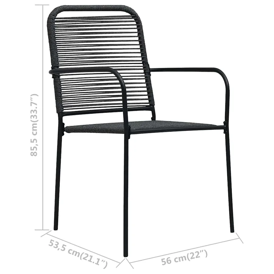 Ensemble à manger de jardin 7 pcs Corde en coton et acier Noir - 11