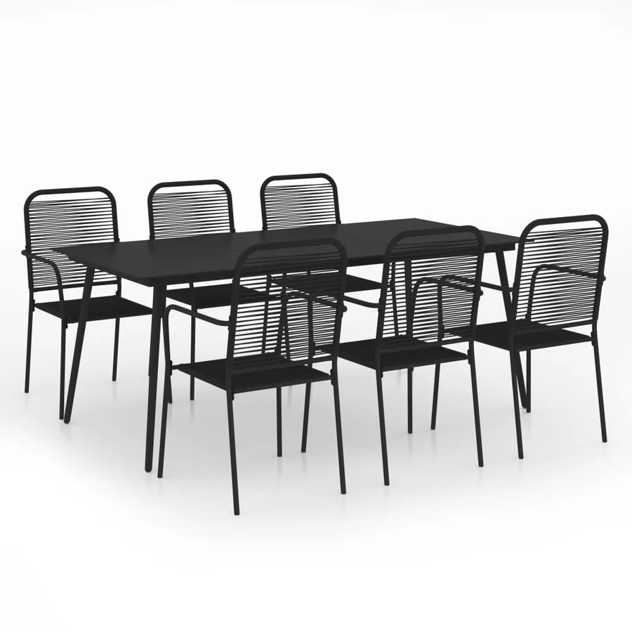 Ensemble à manger de jardin 7 pcs Corde en coton et acier Noir - 2