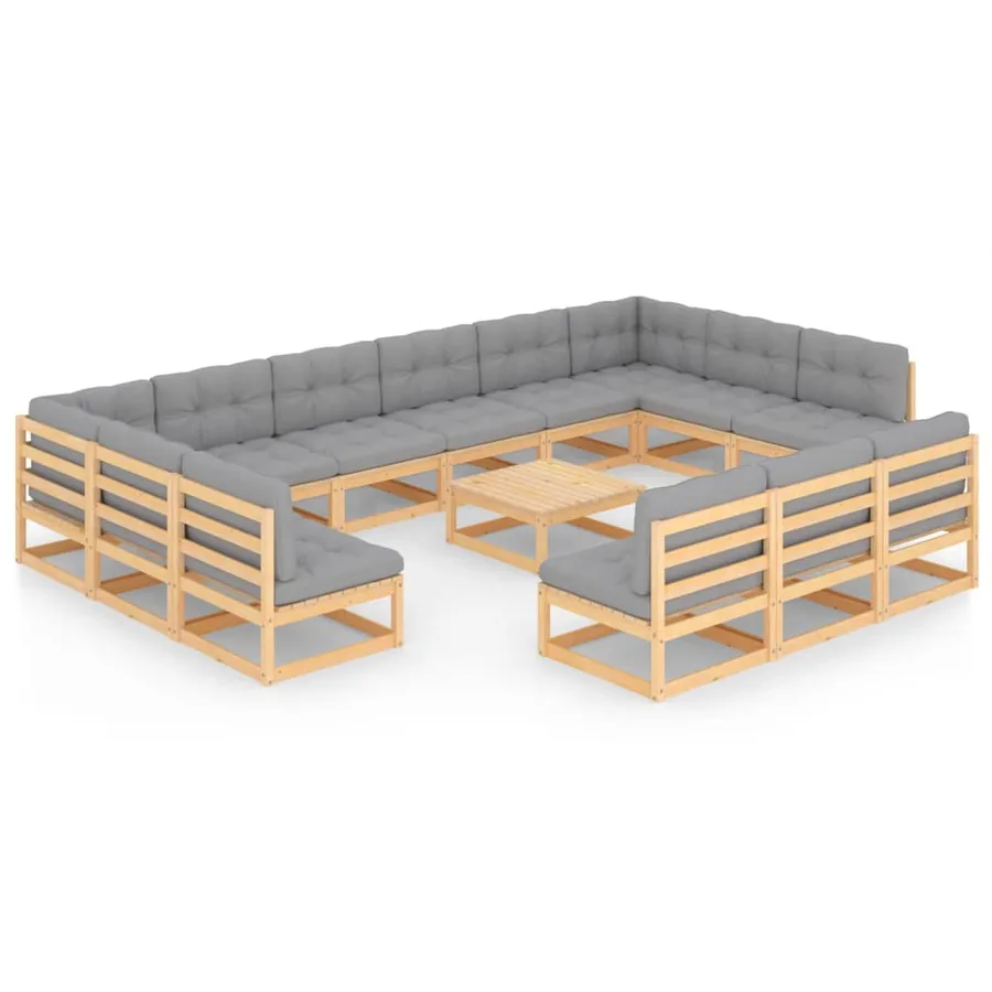 Salon de jardin 14 pcs avec coussins Bois de pin massif - 2