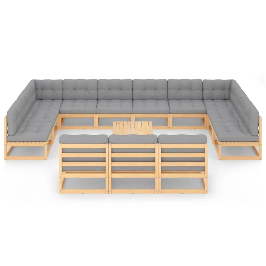Salon de jardin 14 pcs avec coussins Bois de pin massif - 3