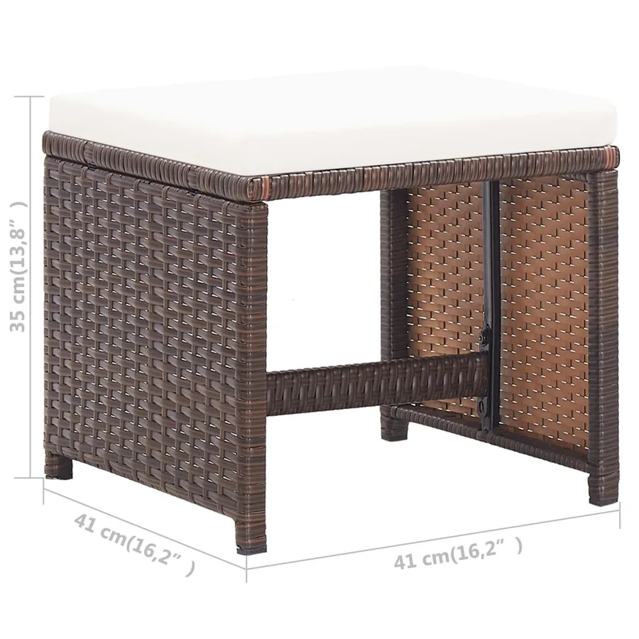 Tabourets de jardin lot de 2 et coussins Résine tressée Marron - 7