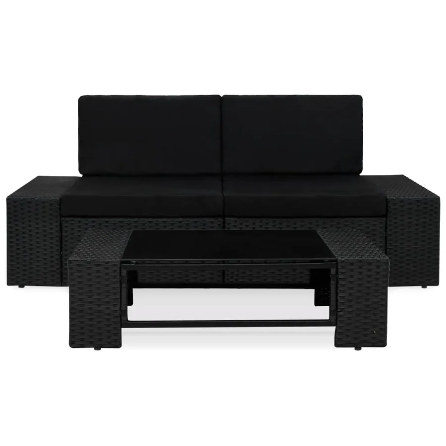 Salon de jardin 3 pcs Résine tressée Noir - 2