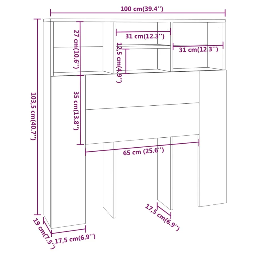 Armoire de tête de lit Blanc 100x19x103,5 cm - 6