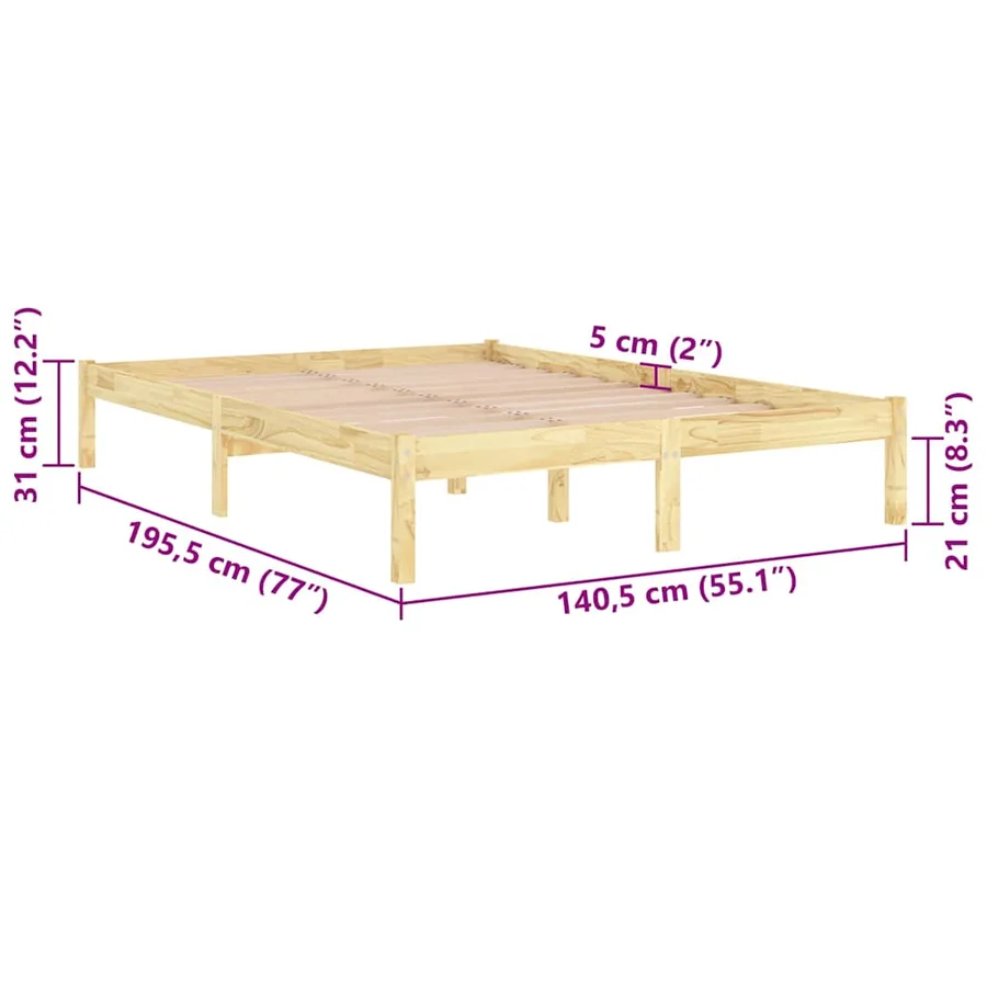 Cadre de lit sans matelas bois massif - 8