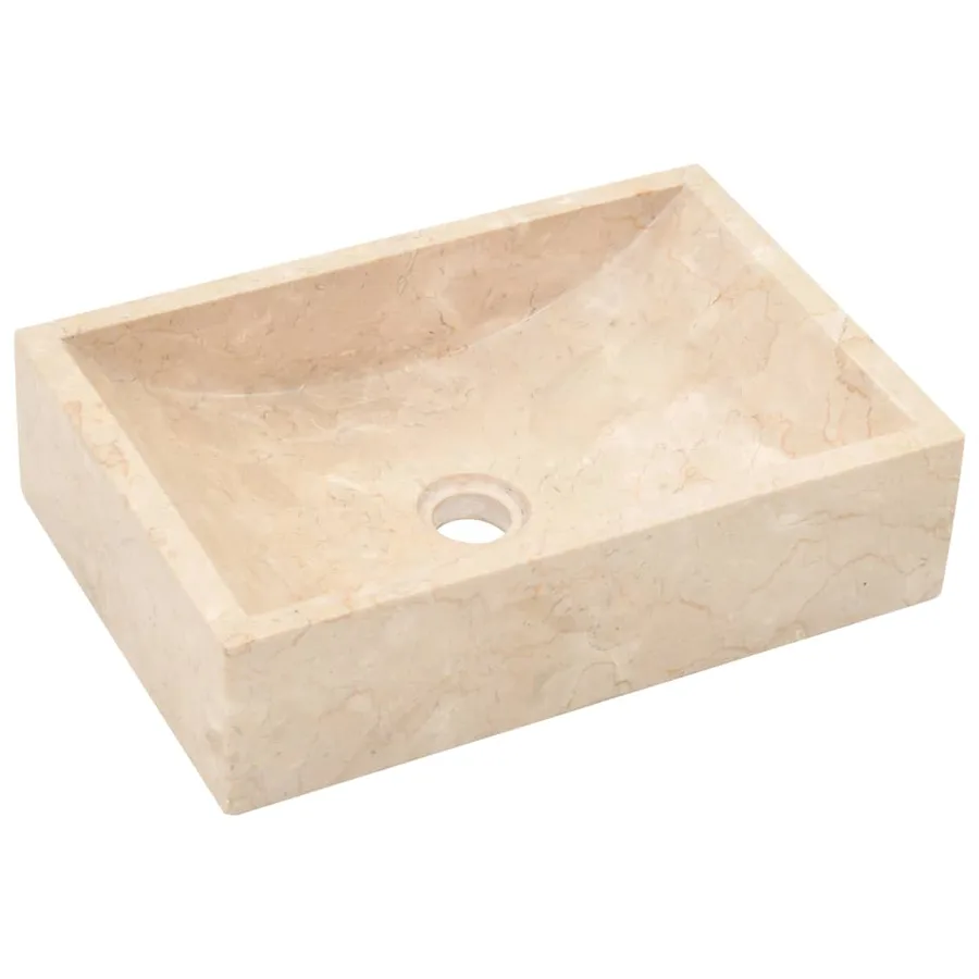 Armoire de salle de bain et lavabos en marbre crème Teck massif - 5