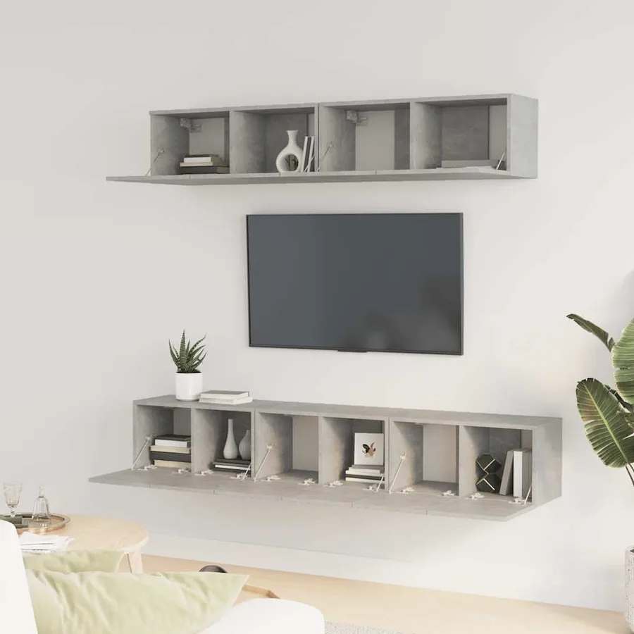 Ensemble de meubles TV 5 pcs Gris béton Bois d'ingénierie - 3