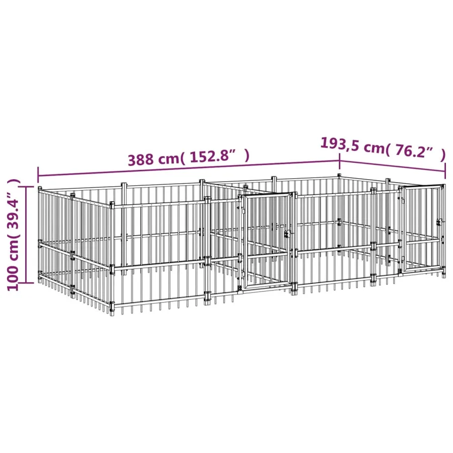 Chenil d'extérieur pour chiens Acier 7,51 m² - 6