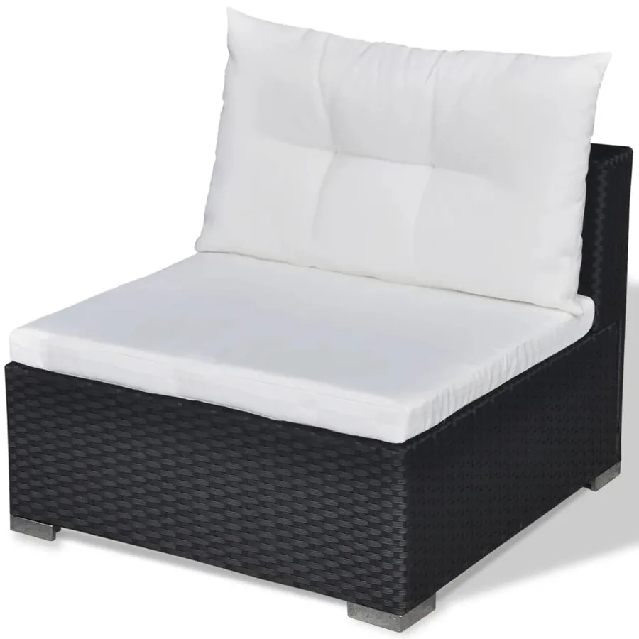 Salon de jardin 5 pcs avec coussins résine tressée noir - 10