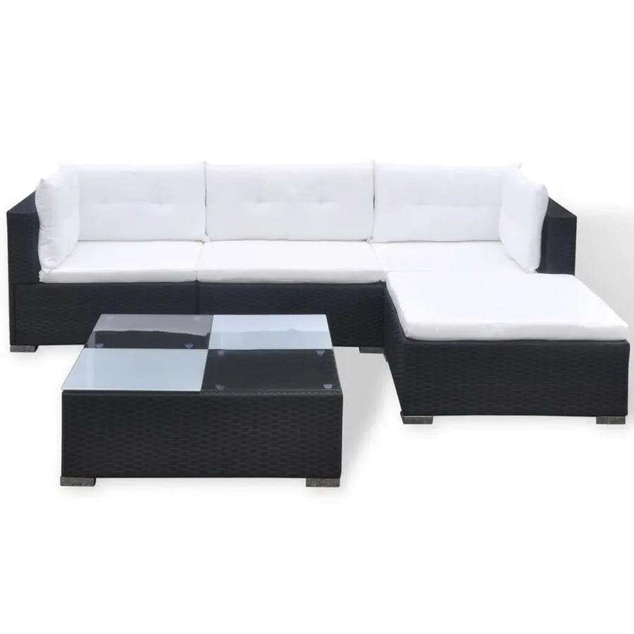 Salon de jardin 5 pcs avec coussins résine tressée noir - 3