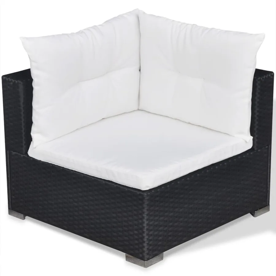 Salon de jardin 5 pcs avec coussins résine tressée noir - 9