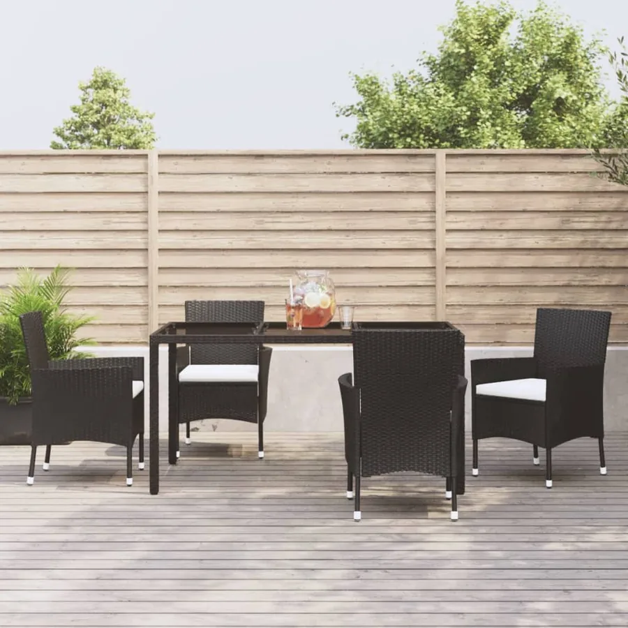 Ensemble à manger de jardin coussins 5pcs Noir Résine tressée
