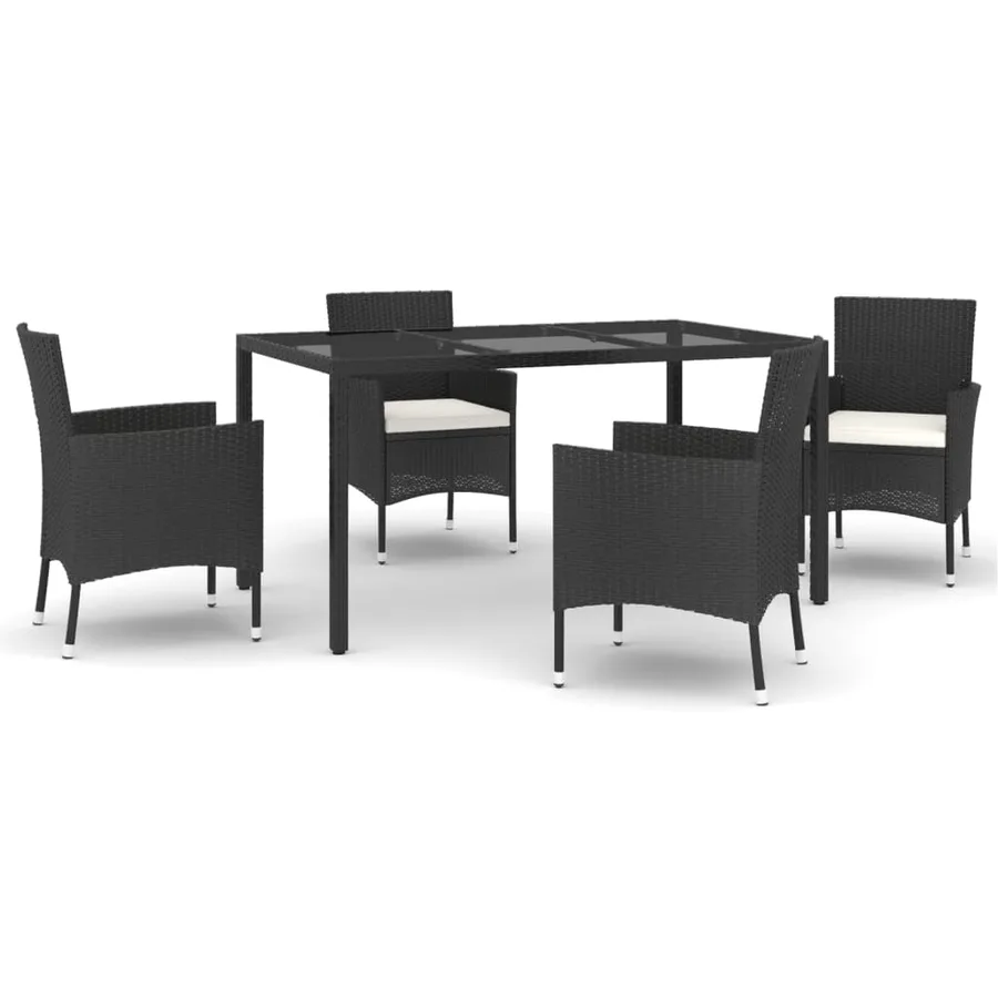 Ensemble à manger de jardin coussins 5pcs Noir Résine tressée - 2