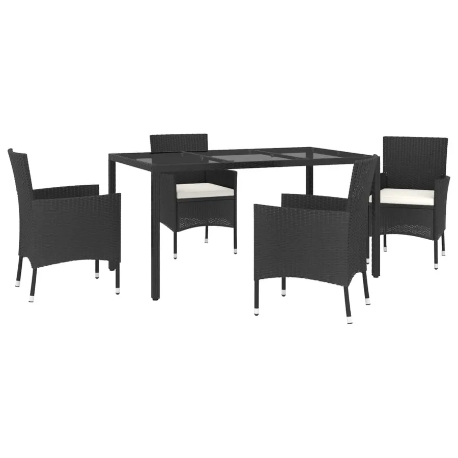 Ensemble à manger de jardin coussins 5pcs Noir Résine tressée - 3