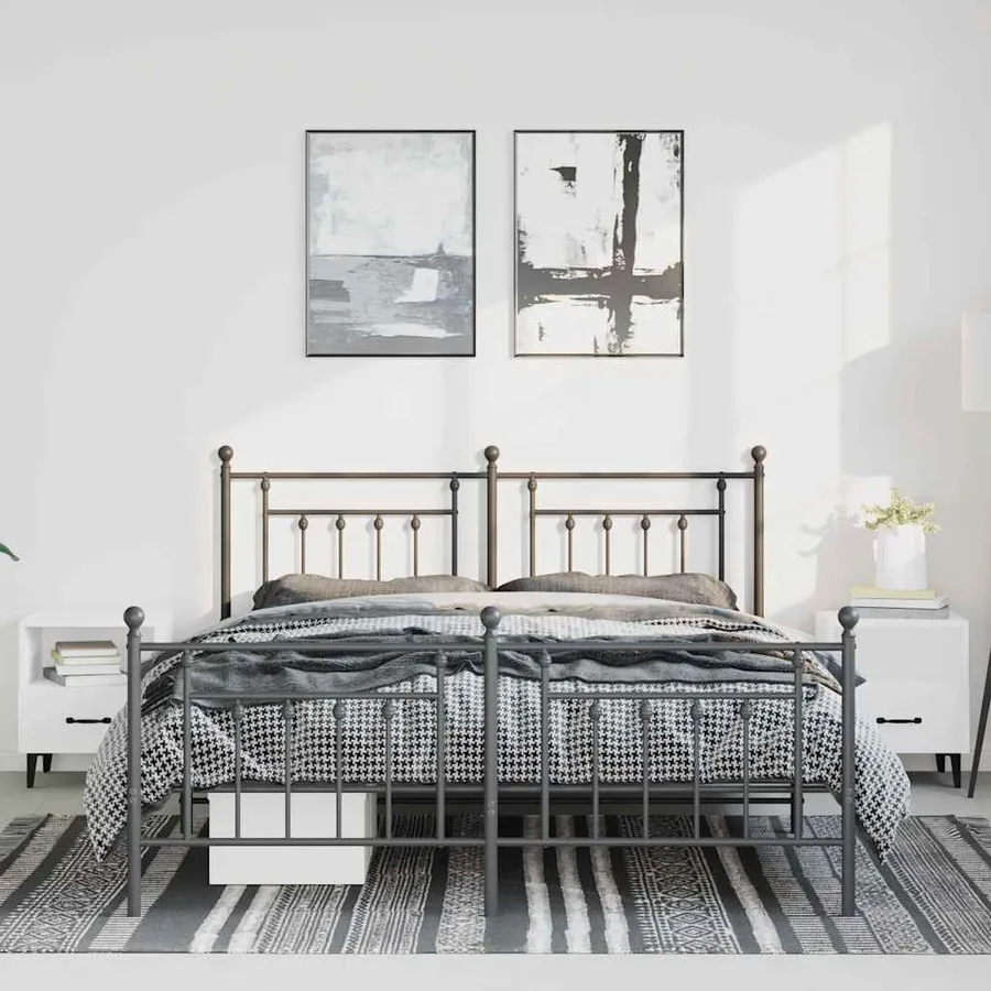 Cadre de lit métal sans matelas avec pied de lit noir 135x190cm - 4