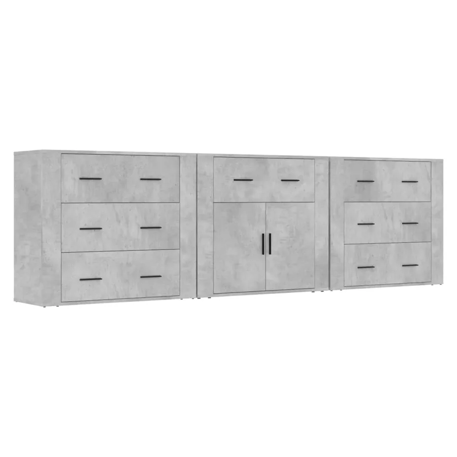 Buffets 3 pcs gris béton bois d'ingénierie - 2