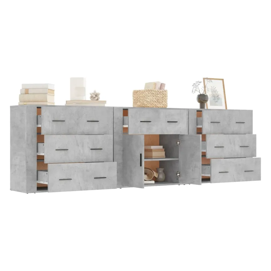 Buffets 3 pcs gris béton bois d'ingénierie - 4