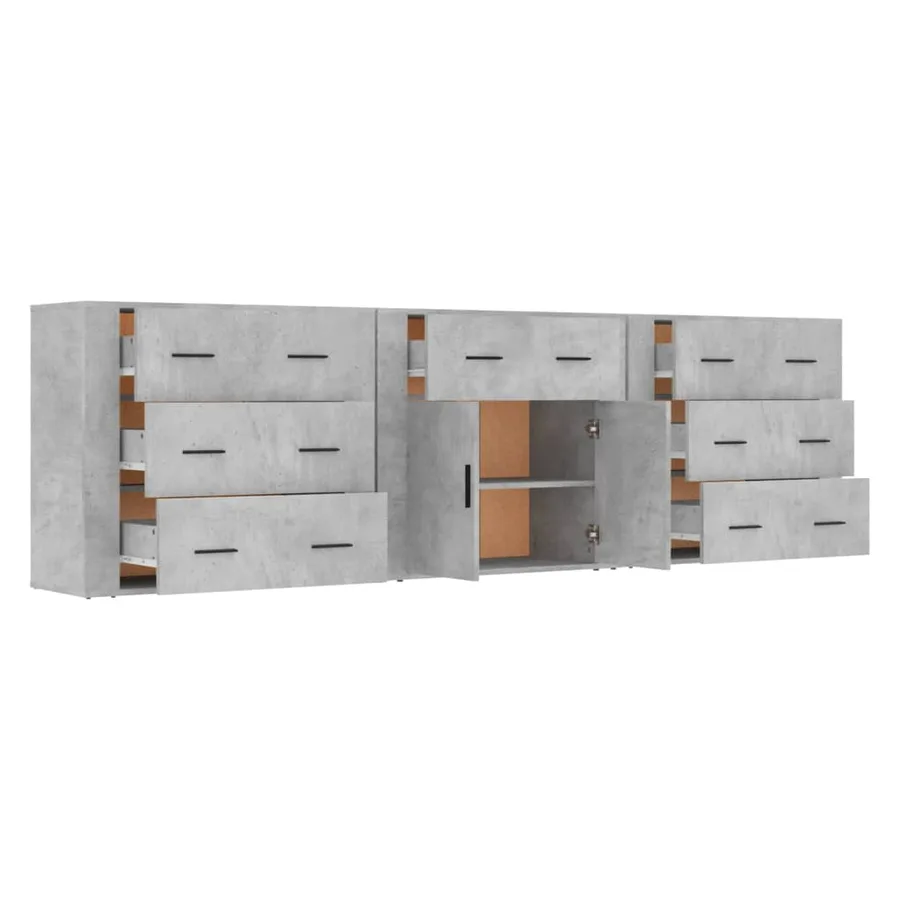 Buffets 3 pcs gris béton bois d'ingénierie - 5
