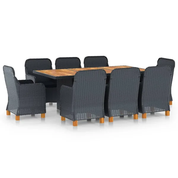 Ensemble à manger d'extérieur 9 pcs et coussins résine tressée