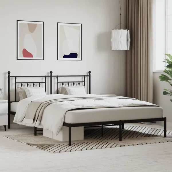 Cadre de lit métal sans matelas et tête de lit noir 160x200 cm