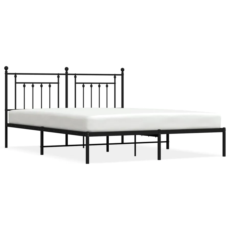 Cadre de lit métal sans matelas et tête de lit noir 160x200 cm - 2