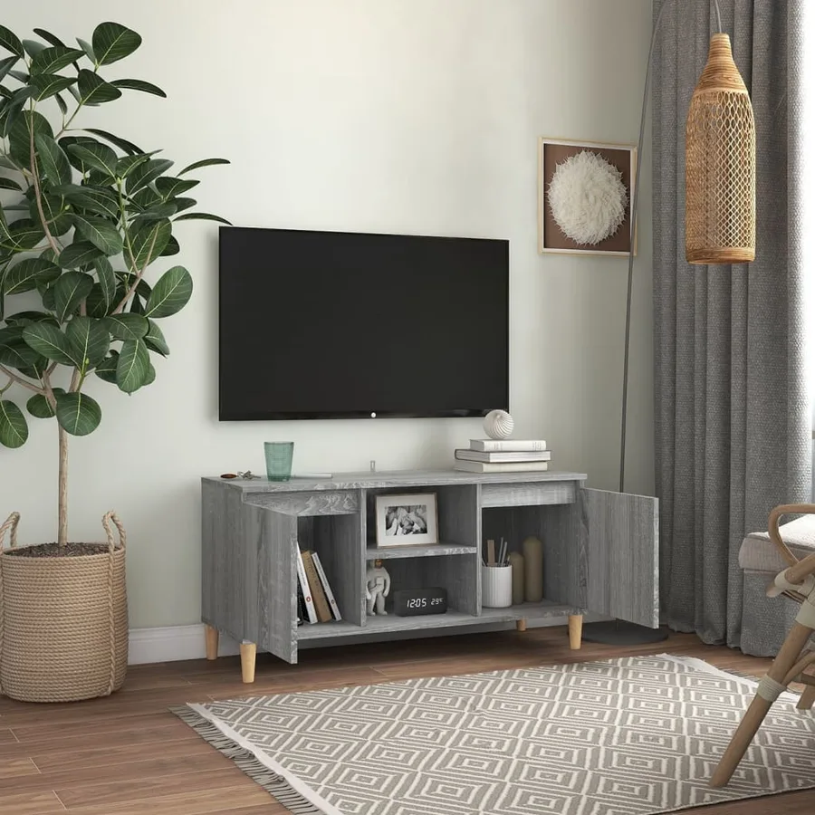 Meuble TV avec pieds en bois solide Sonoma gris 103,5x35x50 cm - 6
