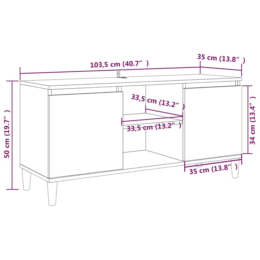 Meuble TV avec pieds en bois solide Sonoma gris 103,5x35x50 cm - 8