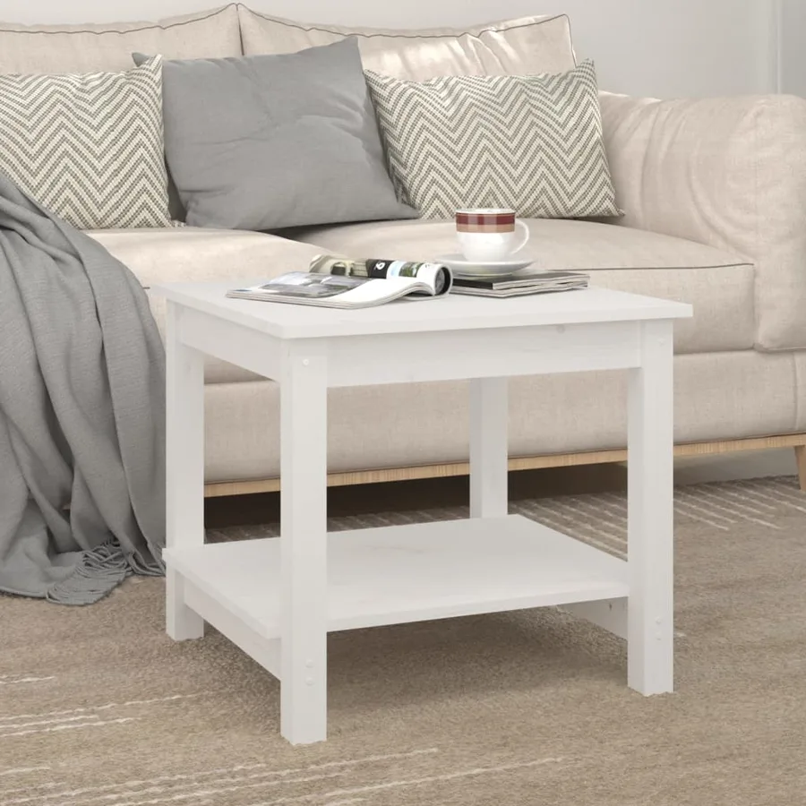 Table basse Blanc 50x50x45 cm Bois massif de pin - 3