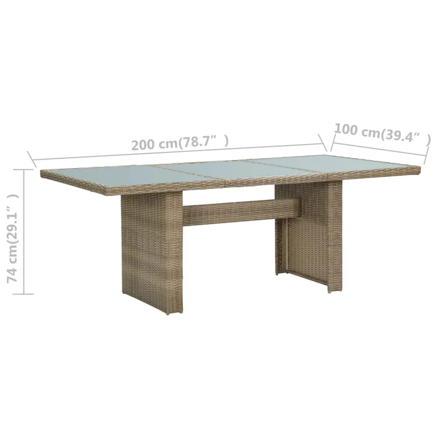 Table à manger Marron 200x100x74 cm Verre et résine tressée - 6