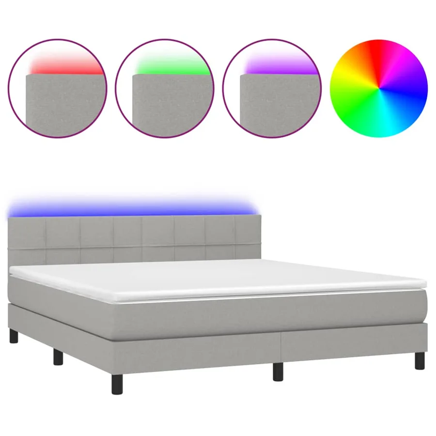 Sommier à lattes de lit et matelas et LED Gris clair 180x200 cm - 2