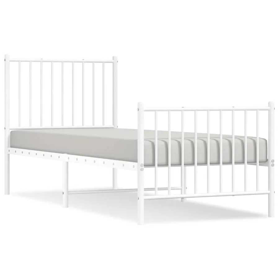 Cadre de lit métal sans matelas avec pied de lit blanc 80x200cm - 2