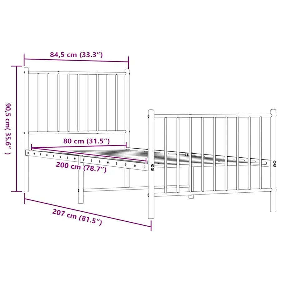 Cadre de lit métal sans matelas avec pied de lit blanc 80x200cm - 9
