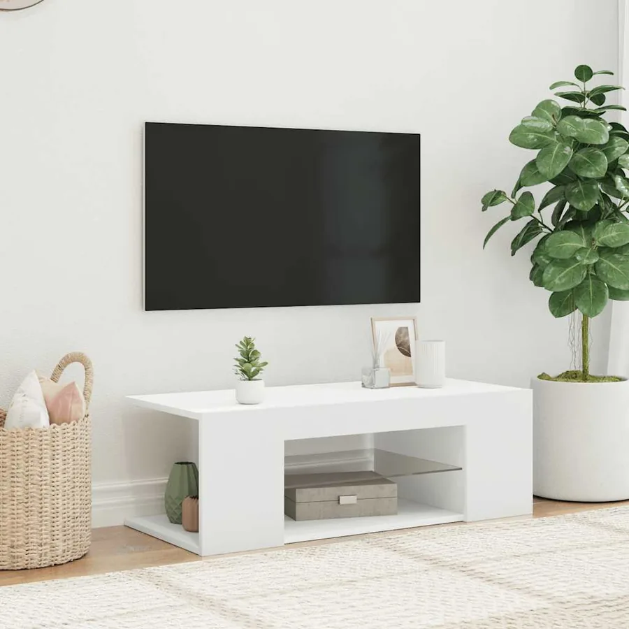 Meuble TV avec lumières LED Blanc 90x39x30 cm