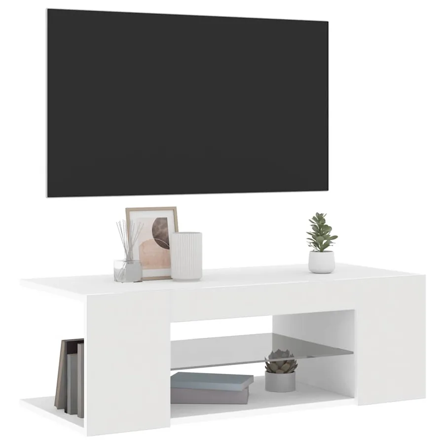 Meuble TV avec lumières LED Blanc 90x39x30 cm - 3