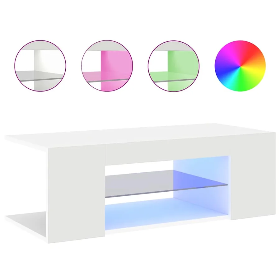 Meuble TV avec lumières LED Blanc 90x39x30 cm - 8