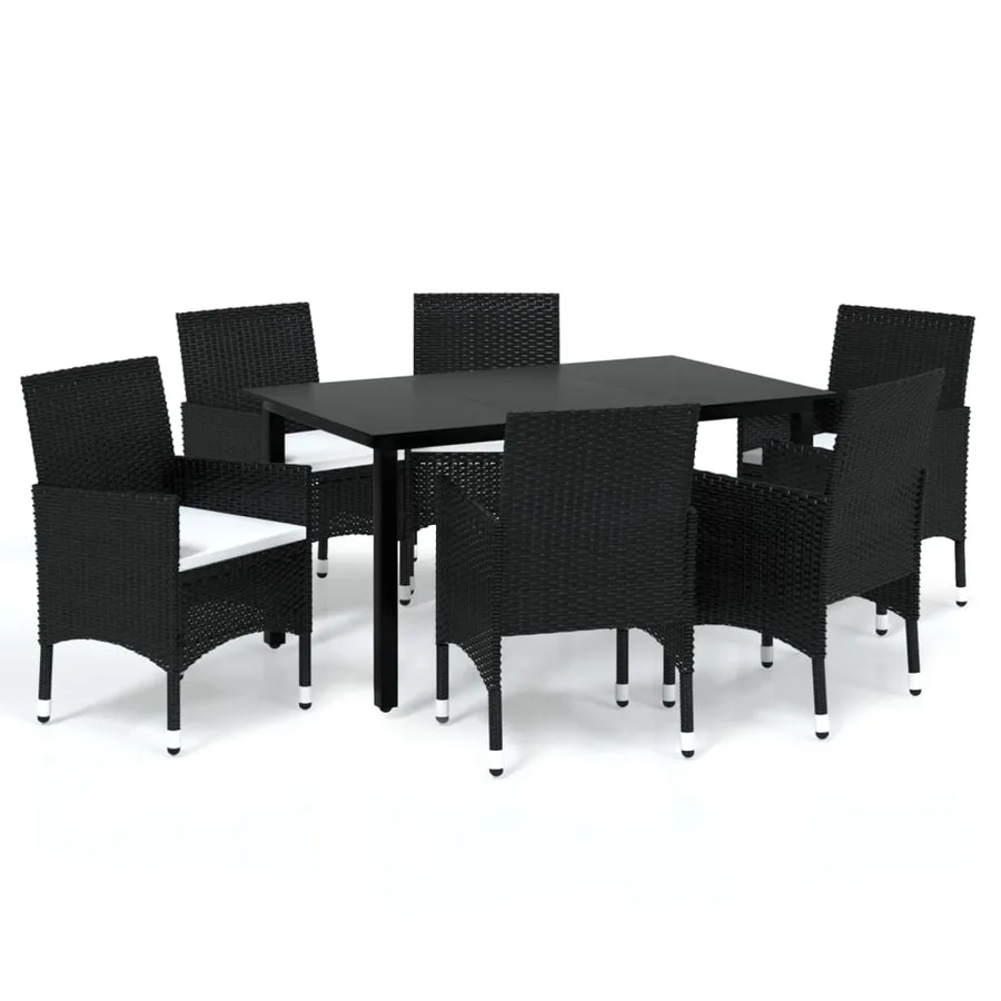 Ensemble à manger de jardin coussins 7pcs Résine tressée Noir - 2