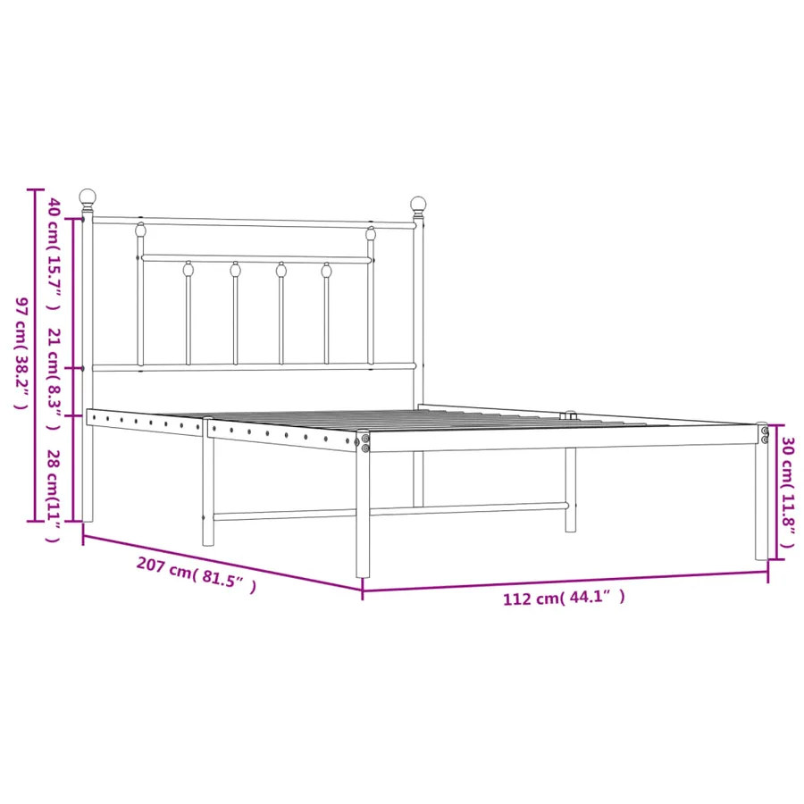 Cadre de lit métal sans matelas et tête de lit blanc 107x203 cm - 10
