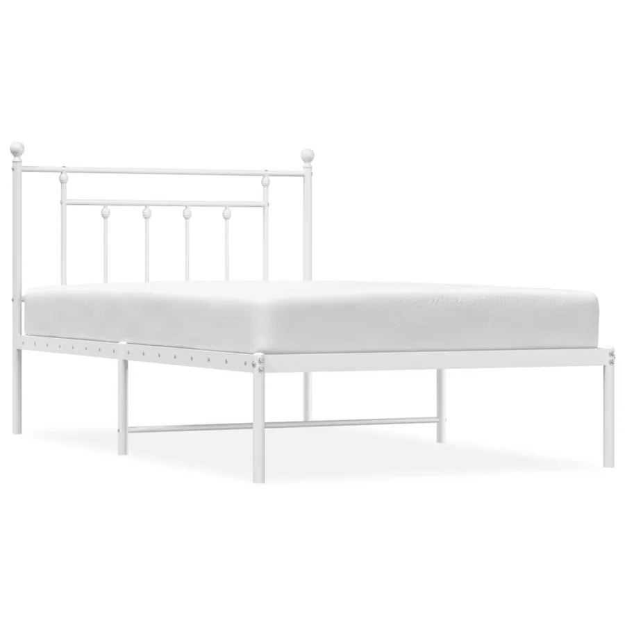Cadre de lit métal sans matelas et tête de lit blanc 107x203 cm - 2