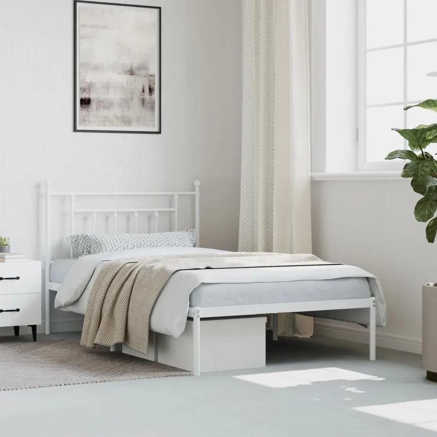 Cadre de lit métal sans matelas et tête de lit blanc 107x203 cm - 4