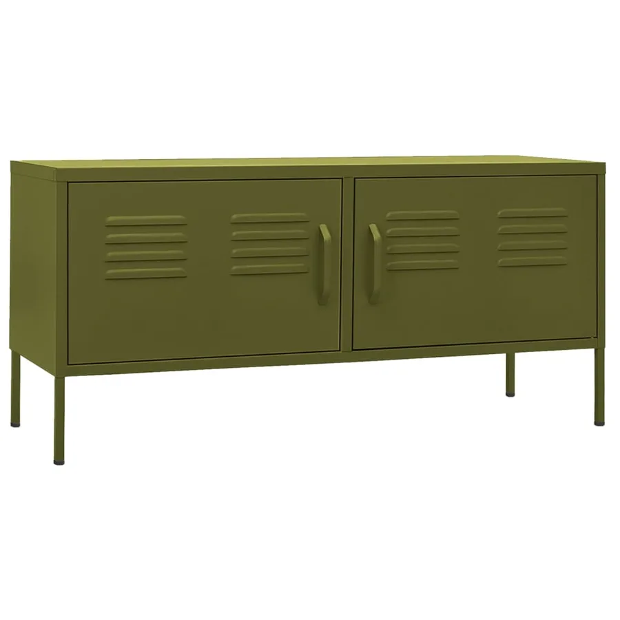 Meuble TV Vert olive 105x35x50 cm Acier - 2
