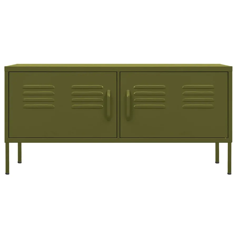 Meuble TV Vert olive 105x35x50 cm Acier - 3