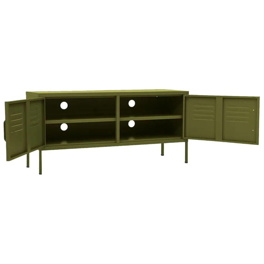 Meuble TV Vert olive 105x35x50 cm Acier - 6