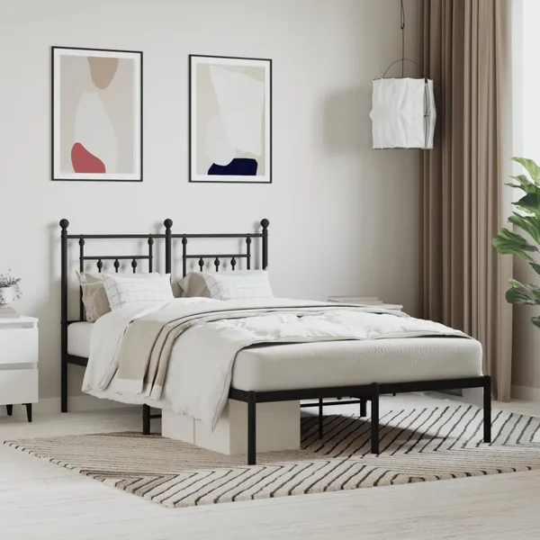 Cadre de lit métal sans matelas avec tête de lit noir 120x200cm