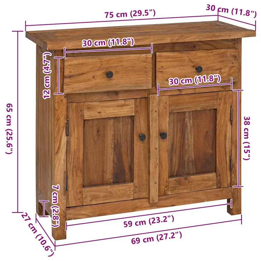 Buffet bois d'acajou massif 75x30x65 cm - 10
